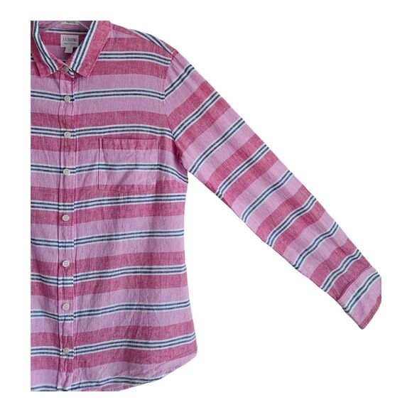 J. CREW Women's S Shirt Button Up Pink Striped Linen Cotton Long Sleeve Bust 38" - Picture 4 of 8